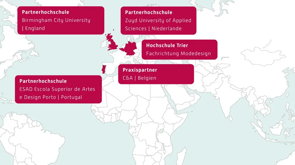 Weltkarte der Partnerländer und -hochschulen